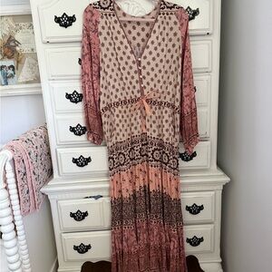 Spell Pink Tiered Sundress with Long Bishop Sleeves